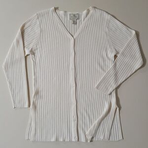 Express Women's Ivory V-neck Long Button-Down Cardigan Sweater